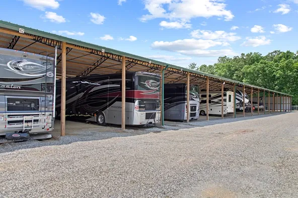 Covered large rv parking spaces.