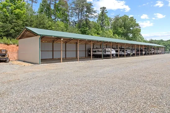 Outdoor covered parking spaces.