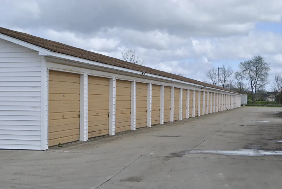 Row of outdoor medium storage units.