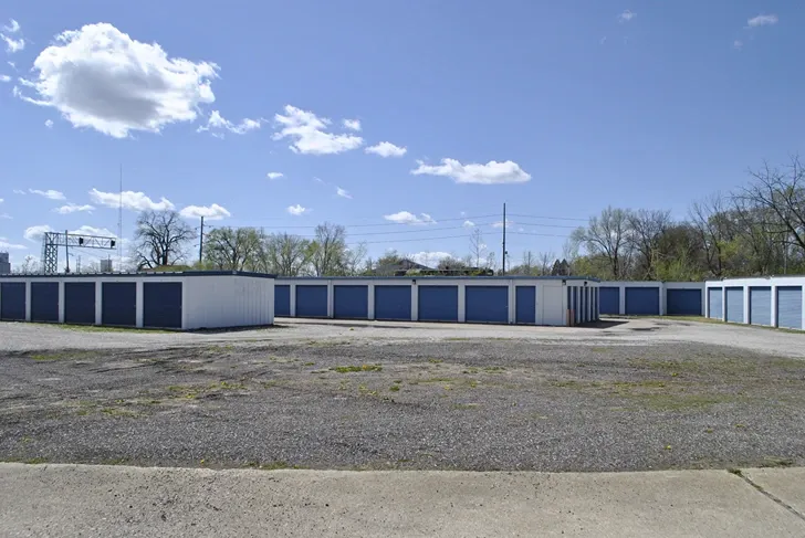 Exterior view of outdoor storage units at Bloomington Self Storage.