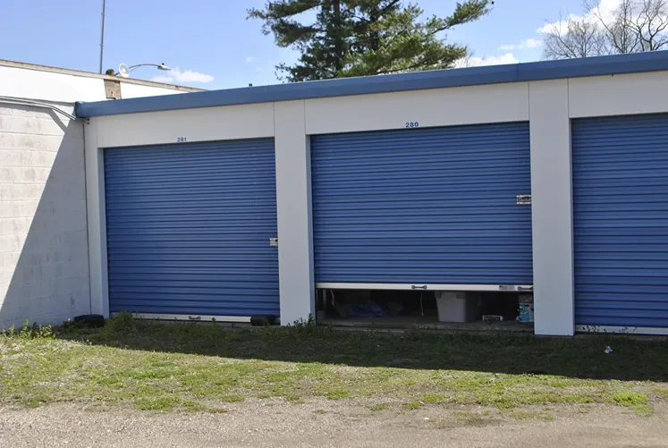 Large storage units with one halfway open.