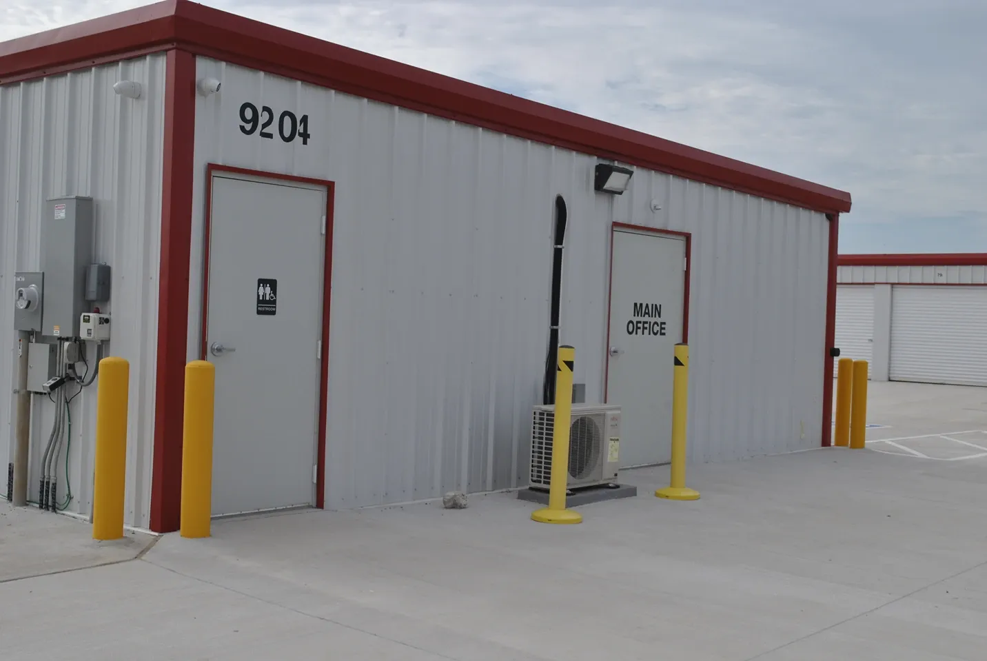 Main office and restrooms.