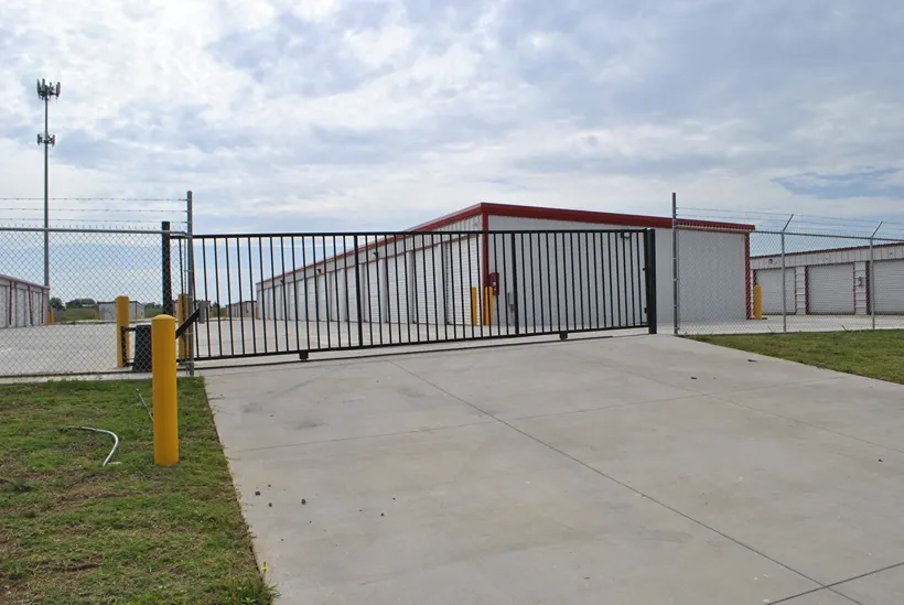 Gated entrance at storage facility.