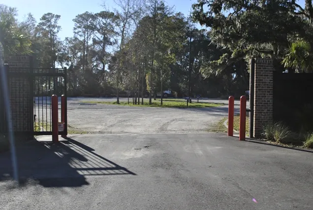 Main gated entrances at storage facility.