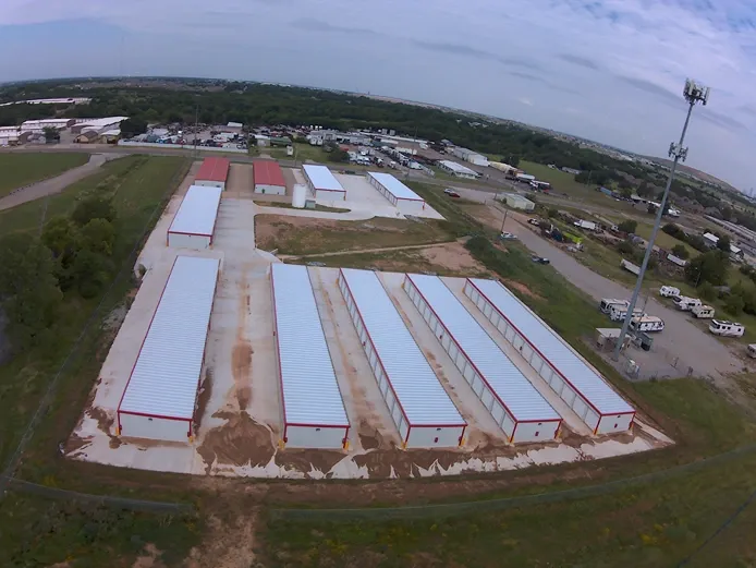 Aerial view of outdoor storage facility.
