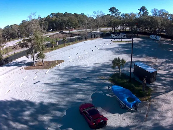 Boat parking in storage lot.