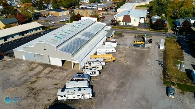 Aerial View of storage facility with parking.