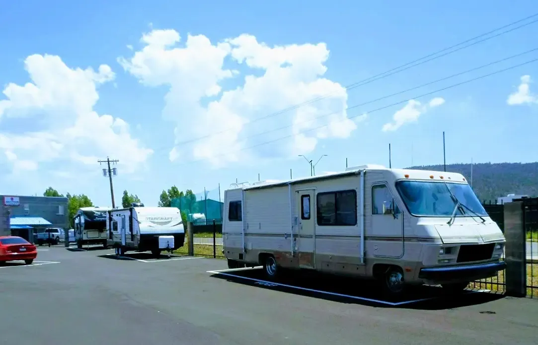 rv parked in an outdoor storage parking spot