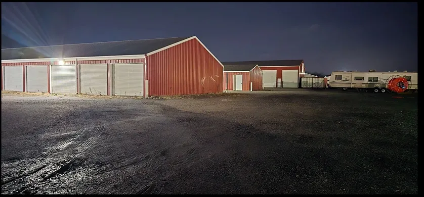 Well lit storage units in the dark.