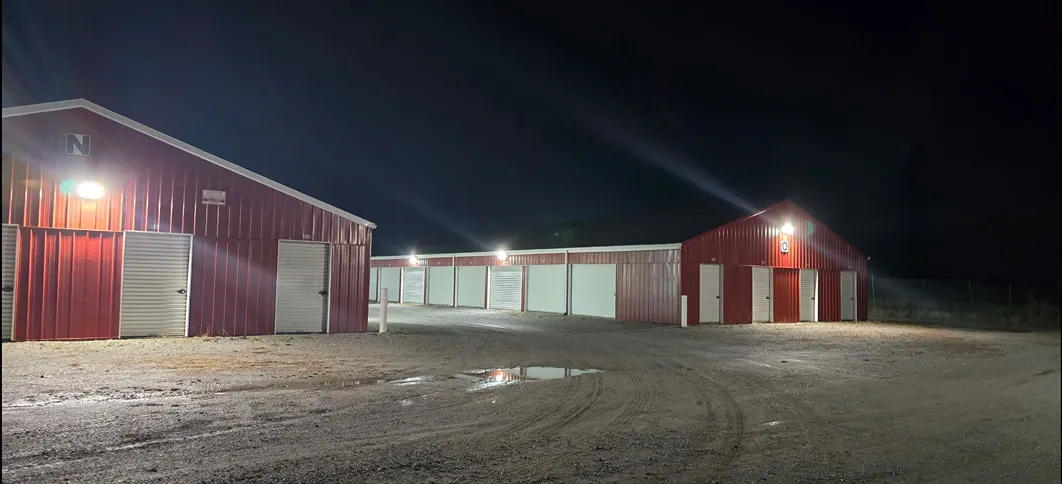 Well lit outdoor storage lockers.