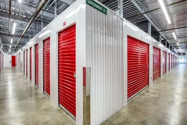 Corner of a storage hallway in a storage facility