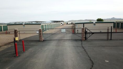 entrance of a storage facility with gate closed