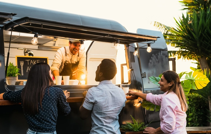 Smiling Customers at Small Business Food Truck
